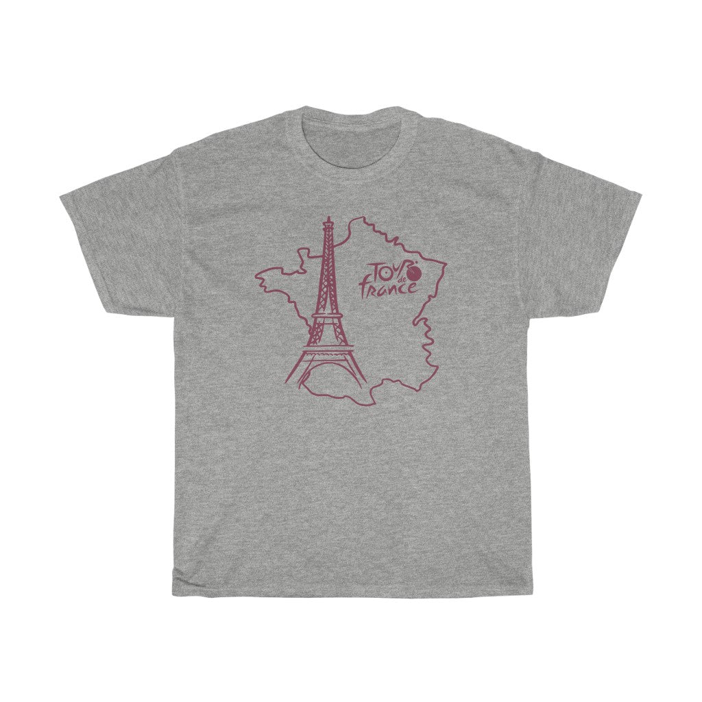 Le Tour de France Map Outline Unisex Heavy Cotton Tee